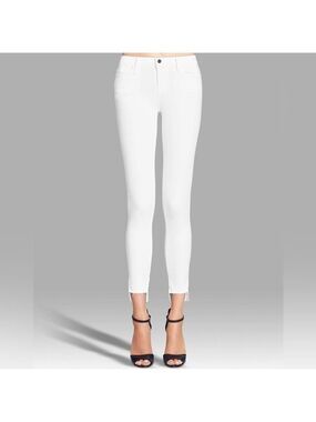 Frame Denim Le Skinny De Jeanne Staggered Hem White Jeans Sz 27